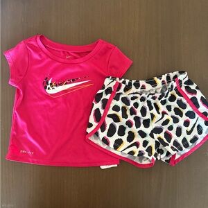 Nike Kids Hot Pink Short Sleeve Tee with Multicolor Leopard Shorts